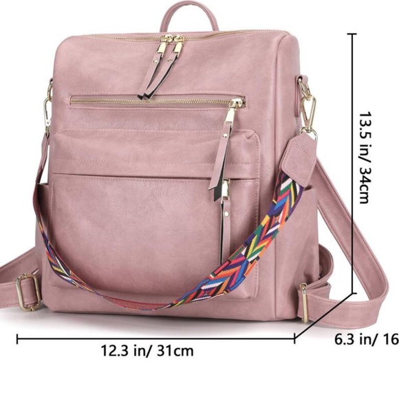 Luxe Vegan Leather Colorful Strap Backpack Shoulder bag - Picture 8 of 11